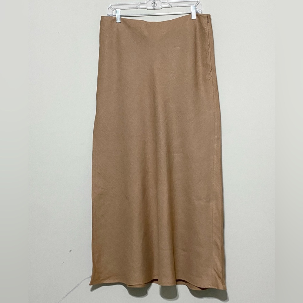 SOLD Vintage Brooks Brothers Linen Brown Flowy Midi Skirt